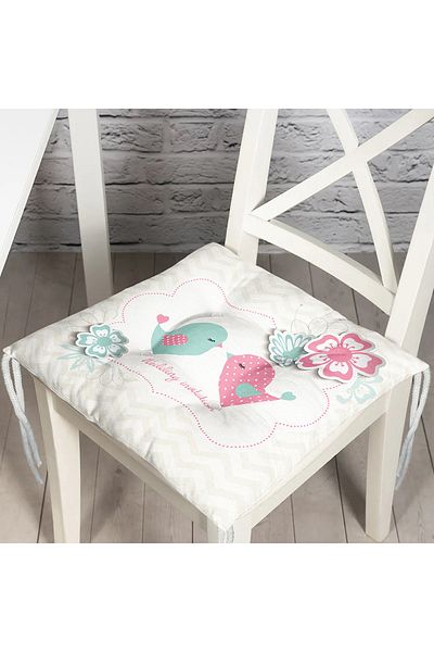 Realhomes Light Gray Zigzag Themed Bird Motif Fluffy Square Chair Cushion