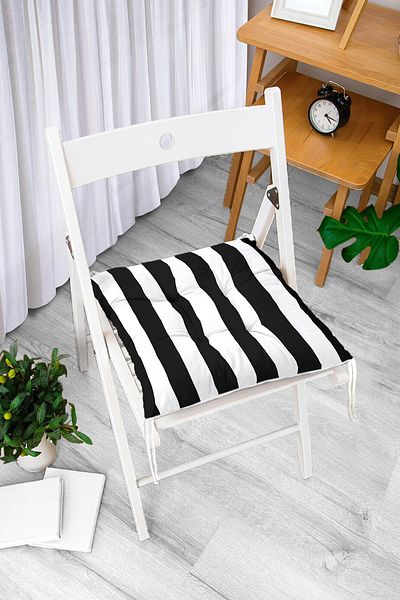 Realhomes Black and White Striped Fluffy Square Chair Cushion