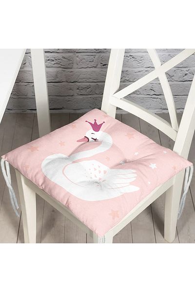 Realhomes Swan Patterned Digital Printed Fluffy Chair Cushion with Pink Background