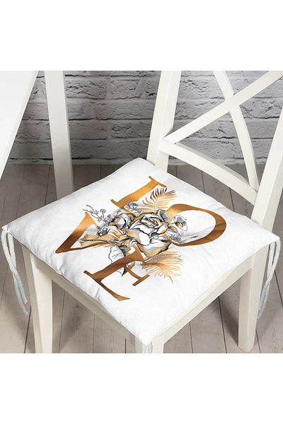 Realhomes Modern Fluffy Square Chair Cushion with Gold Leaf Love Design