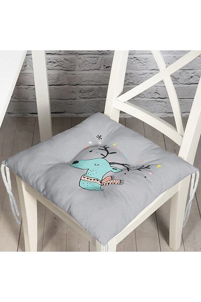 Realhomes Baby Room Puffy Chair Cushion with Blue Deer Drawing on Gray Background