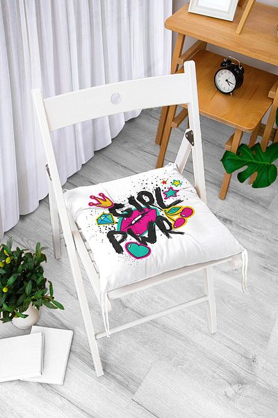 Realhomes Lip Printed Girl Power Digital Printed Fluffy Chair Cushion