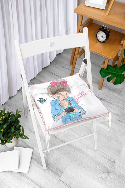 Realhomes Special Design Smile Take Up Patterned Fluffy Square Chair Cushion
