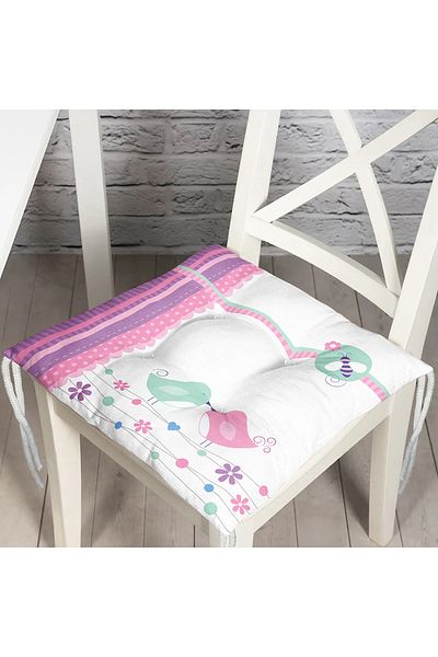 Realhomes Pink Blue Birds Digital Printed Fluffy Chair Cushion