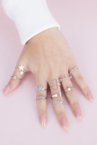 Sortie Aksesuar Yonca Kelebek Ve Yıldız Figürlü Zirkon Taşlı 10'lu Yüzük Komb...