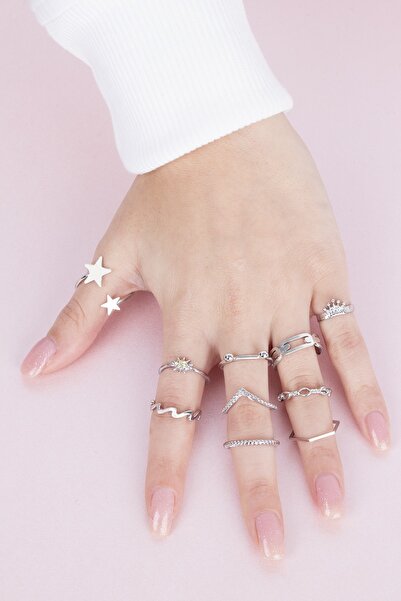 Sortie Aksesuar مجموعة من 10 حلقات على شكل فراشة ونجمة وتاج ملكي من حجر الزرك...