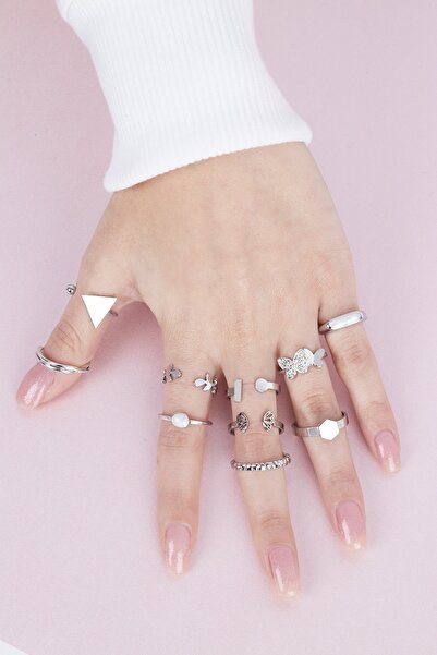 Sortie Aksesuar Çelik Üçgen, Zeytin Dalı Ve Kalp Figürlü Zirkon Taşlı 10'lu Y...