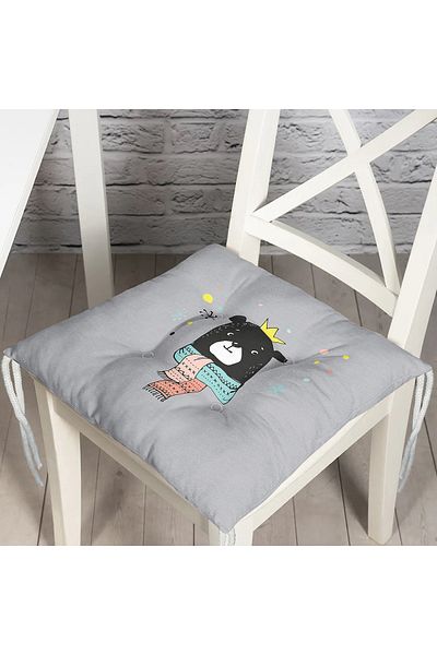 Realhomes Baby Room Puffy Chair Cushion with Teddy Bear Pattern on Gray Background