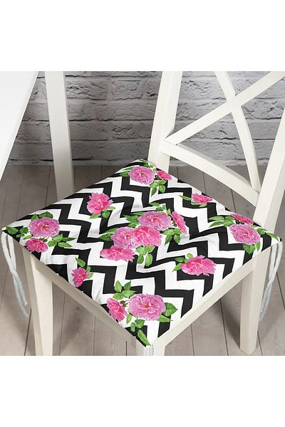 Realhomes Zigzag Zebra Themed Modern Fluffy Chair Cushion with Rose Motif