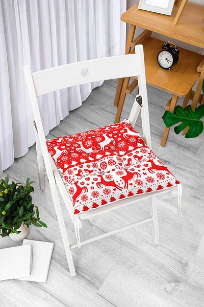 Realhomes Red White Christmas Deers Digital Printed Fluffy Chair Cushion