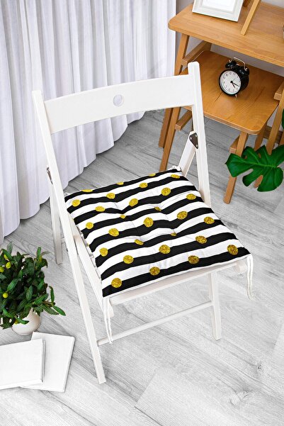 Realhomes Zlatni detaljni jastuk za stolicu sa digitalnim štampanjem na beloj...