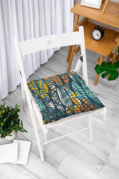 Realhomes Jastuk za stolicu sa digitalnim štampanim uzorkom lišća na crnoj po...