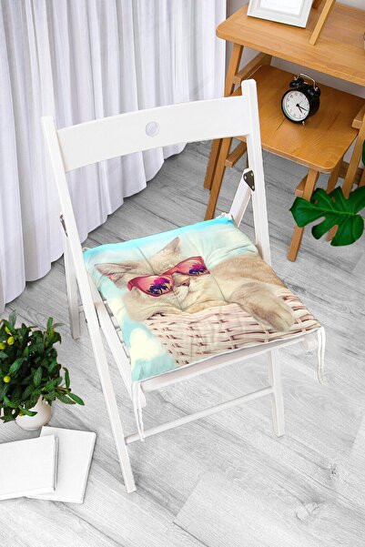 Realhomes Mačka sa naočarima u korpi, digitalno štampani moderni mekani jastu...
