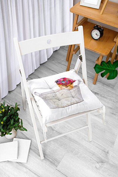 Realhomes Mačka sa šeširom u korpi, moderni pufasti jastuk za stolicu sa digi...