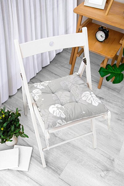 Realhomes Gri Zemin Üzerinde Beyaz Yaprak Desenli Dijital Baskılı Modern Pofi...