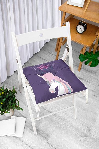 Realhomes Unicorn Patterned Baby Shower Chair on Purple Floor - Designed Fluffy Cushion