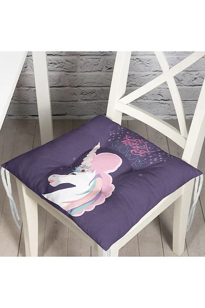 Realhomes Unicorn Patterned Baby Shower Chair on Purple Floor - Designed Fluffy Cushion