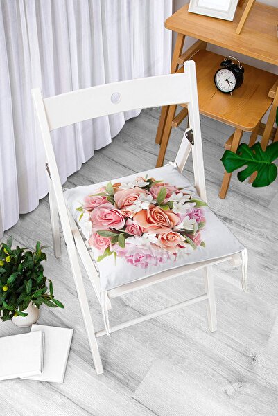 Realhomes Çiçek Desenli Dijital Baskılı Modern Pofidik Sandalye Minderi