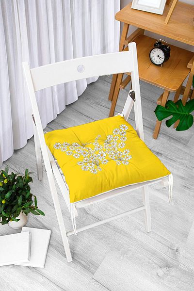 Realhomes Pernă de scaun cu puf modern imprimată digital cu design fluture margaretă cu podea galbenă