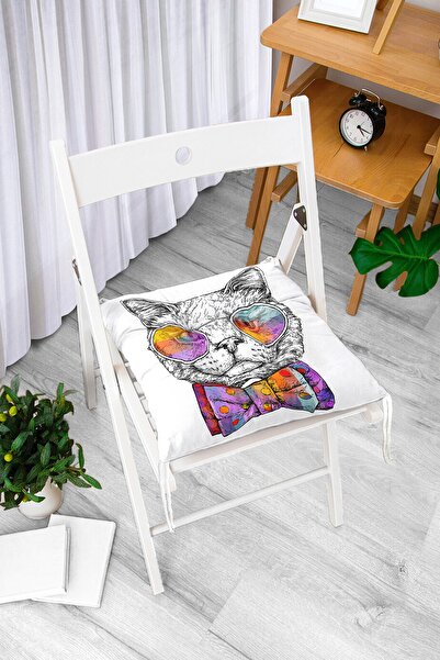 Realhomes Pisica alb-negru cu ochelari colorati, imprimata digitala, perna de scaun modern cu puf