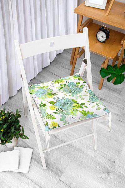 Realhomes Pernă de scaun puf modernă imprimată digital cu model de flori de culoare verde pe fundal alb