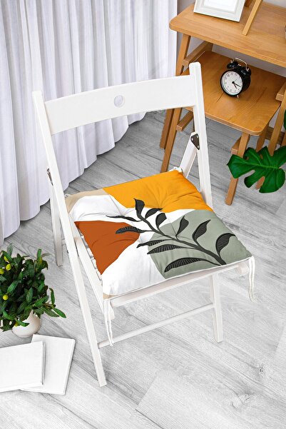 Realhomes Pernă de scaun puf modernă imprimată digital cu fundal colorat și model de frunze cu desen Onedraw