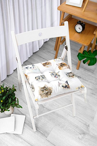 Realhomes Çeşitli Kedi Desenli Modern Pofidik Sandalye Minderi
