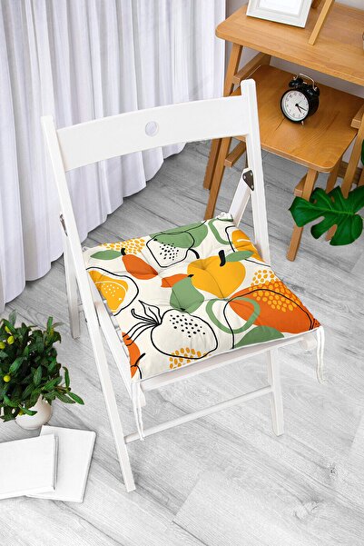 Realhomes Pernă de scaun cu puf modern imprimată digital cu model de fructe cu desen Onedraw pe fundal colorat