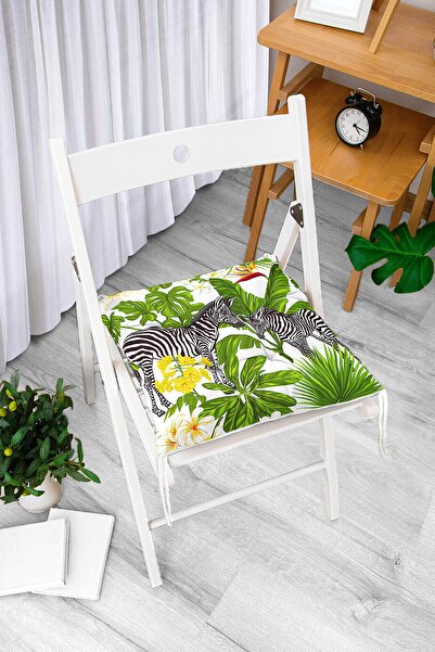 Realhomes Pudra Zeminli Egzotik Zebra Tasarımlı Modern Pofidik Sandalye Minderi