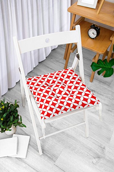 Realhomes Crveni moderni pufasti jastuk za stolicu sa digitalnim štampanim ge...