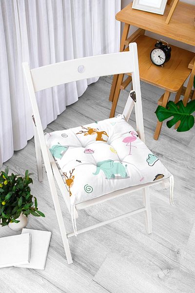Realhomes Digital Printed Special Design Modern Fluffy Chair Cushion with Cute Elephant Deer and Pelican Motif