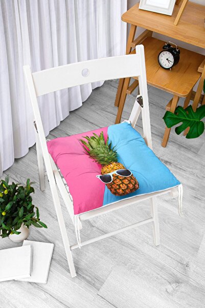 Realhomes Plavo-ružičasti moderni pufasti jastuk za stolicu sa uzorkom ananasa