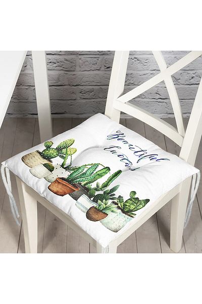 Realhomes Beatiful Cactus Printed Digital Fluffy Chair Cushion