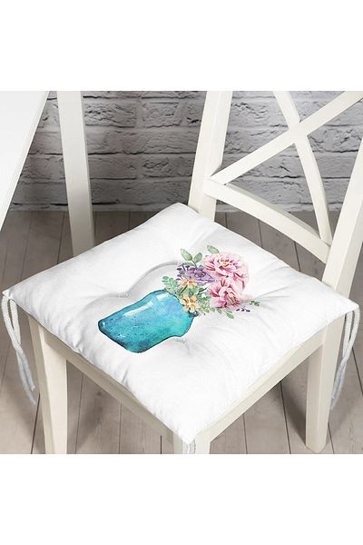 Realhomes Vase Flower Patterned Digital Printed Fluffy Chair Cushion