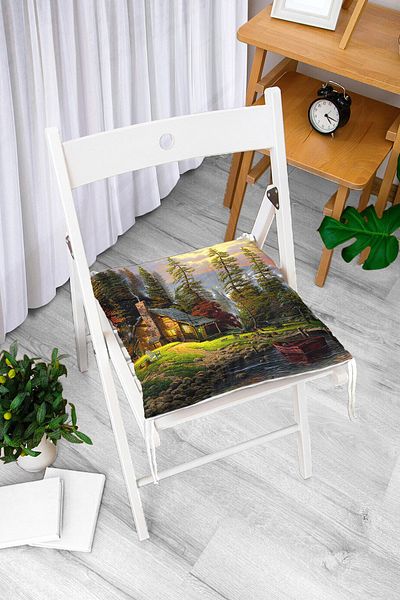 Realhomes Digital Printed Modern Fluffy Chair Cushion with Mountain House View