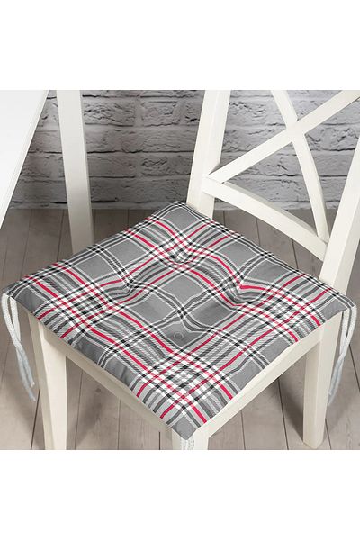 Realhomes Gray Plaid Patterned Digital Printed Modern Fluffy Chair Cushion
