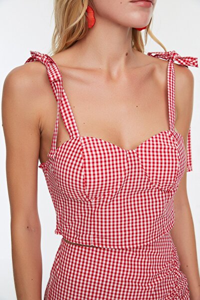 Trendyol Collection Red Gingham Lacing Detailed Woven Bottom Top Beach Suit Tbess21Au0091