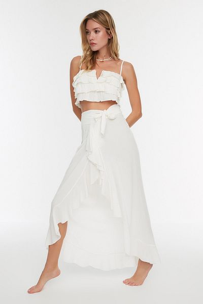 Trendyol Collection Пляжна спідниця максі з тканого полотна розкльошена екрю TBESS19WV0004
