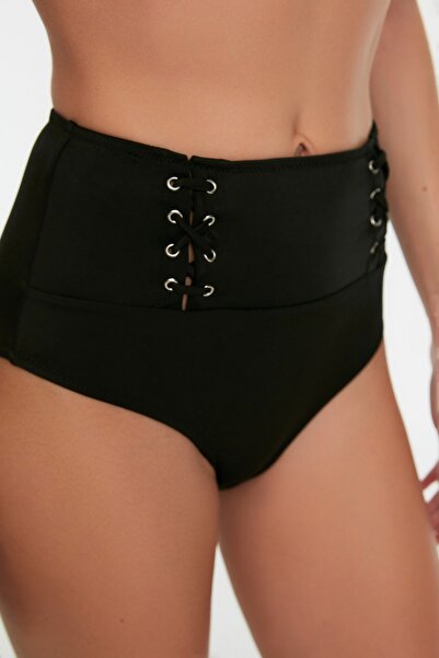 Trendyol Collection Black Eyelet Detailed High Waist Bikini Bottom TBESS20BA0073