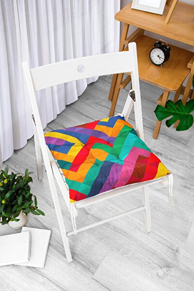 Realhomes Renkli Geometrik Desenli Dijital Baskılı Pofidik Sandalye Minderi