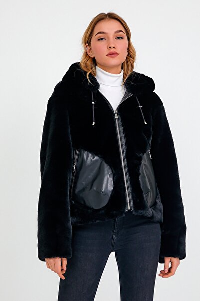 Leather Club Siyah Puffer Deri Mont