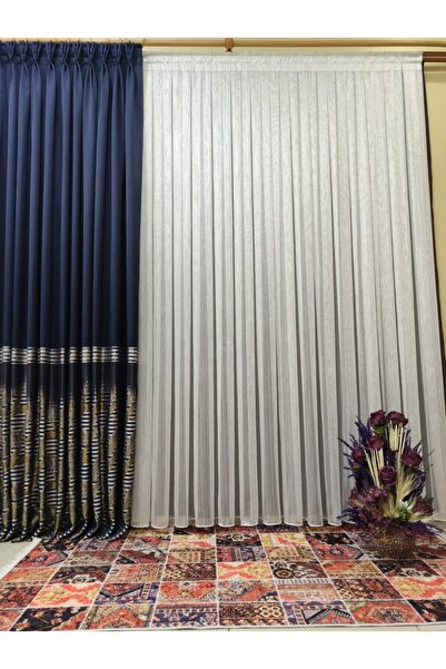 perhal perde ve halı Gümüş Gri Çizgili Çelik Simli 1-2,5 Orta Pile Tül Perde