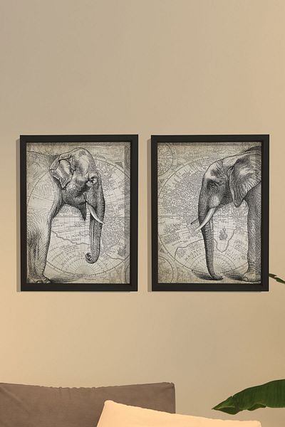 Dekor Loft Ζωγραφική τοίχου με φυσικό πεύκο Αφρικανικά ελέφαντες και αρχαίος χάρτης