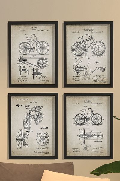 Dekor Loft Pictură murală într-un cadru de pin natural Brevetele bicicletei antice Anul 1890