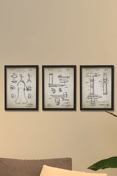 Dekor Loft Αρχαίο στηθοσκόπιο - Ωτοσκόπιο - Λαρυγγοσκόπιο με πλαίσιο από φυσικό πεύκο