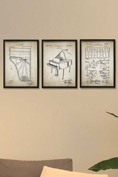Dekor Loft Ζωγραφική τοίχου δωματίου μουσικής με φυσικό πεύκο Πατέντες πιάνου αρχαίας ουράς 1885