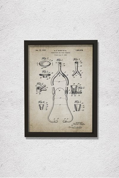 Dekor Loft Pictură murală pentru camera medicului cu cadru de pin natural Stetoscop Patent 1932