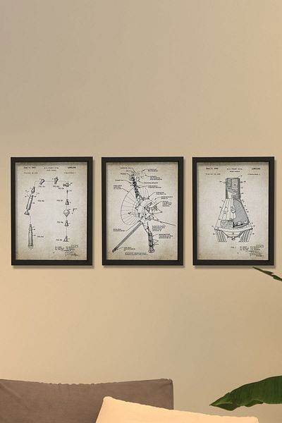 Dekor Loft Pictură murală în rama de pin natural American Spacecraft Voyager Patent Print 1963