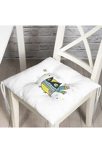 Realhomes Fluffy Chair Cushion with Snowman Drawing Pattern on White Background