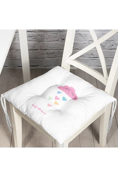 Realhomes Pink Cloudy on White Background Baby Shower Children's Room Pouf Chair Cushion